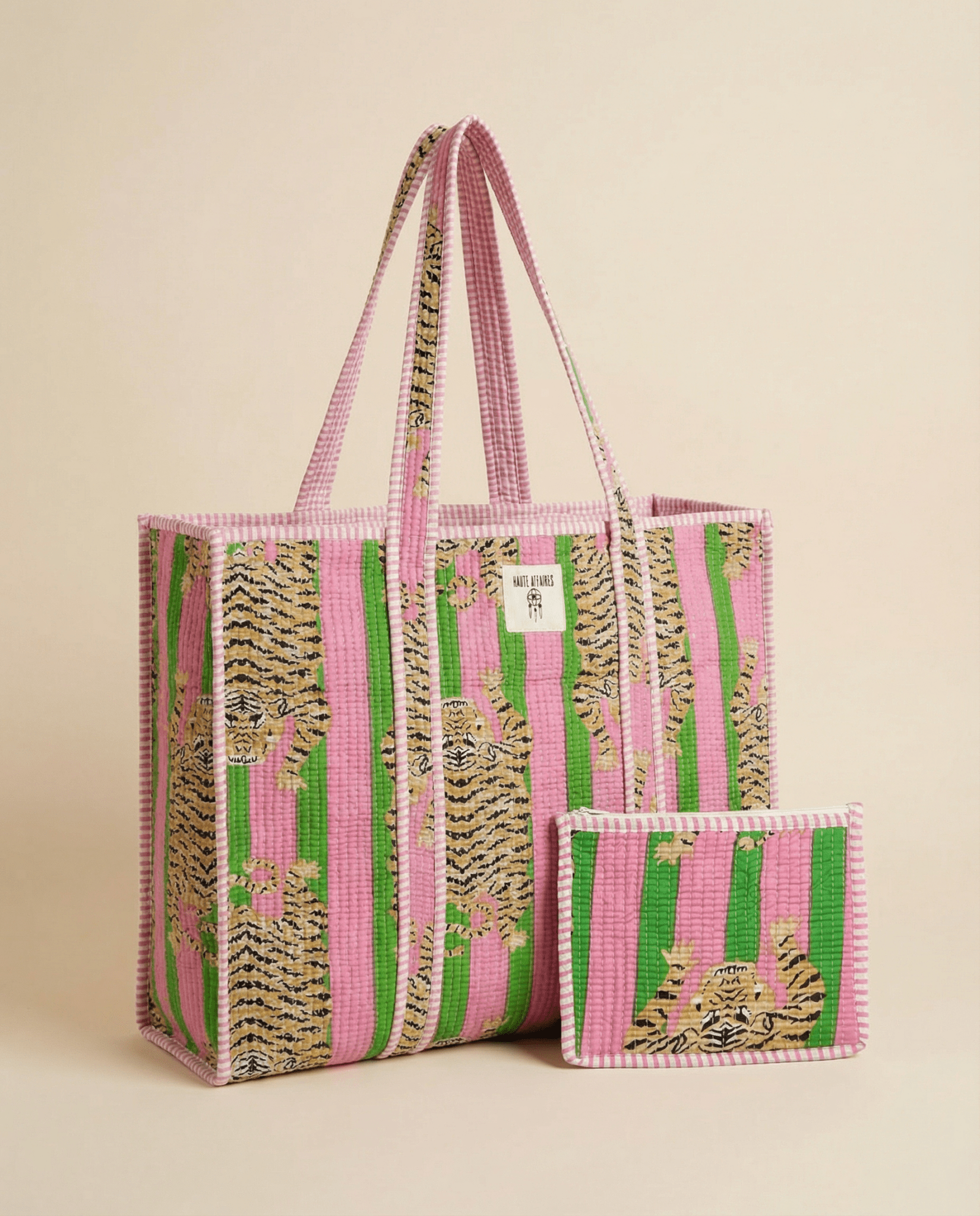 Pink Tiger Stripe Quilted Pouch - Haute Dreamz