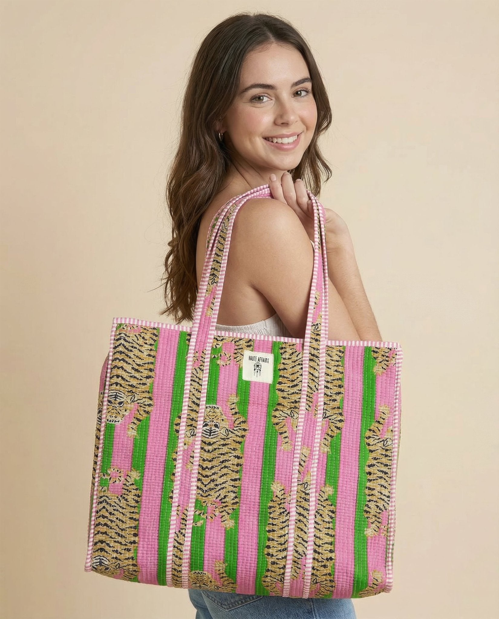 Pink Tiger Stripe Quilted Tote Bag - Haute Dreamz