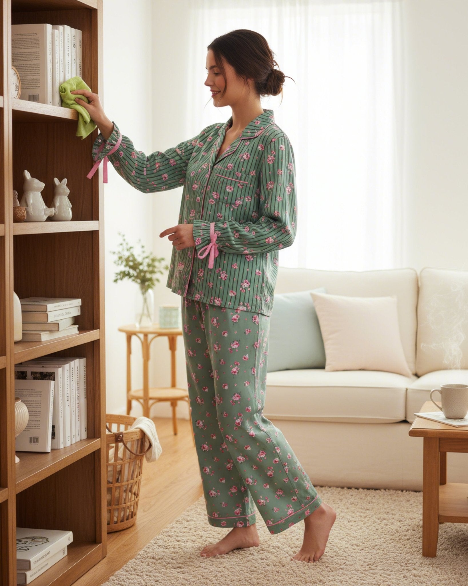 Romantic Ditsy Stripe Notch Collar Set - Haute Dreamz