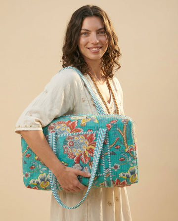 Turquoise Bloom Quilted Weekender - Haute Dreamz