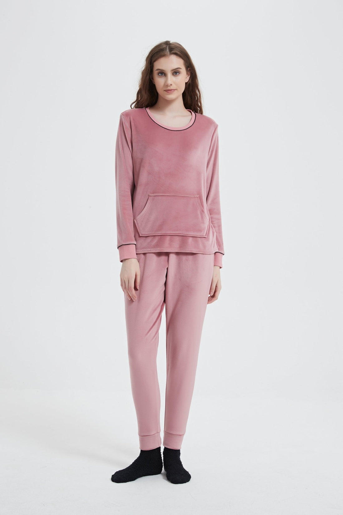Velour Plush Jogger PJ Set with Socks - Haute Dreamz