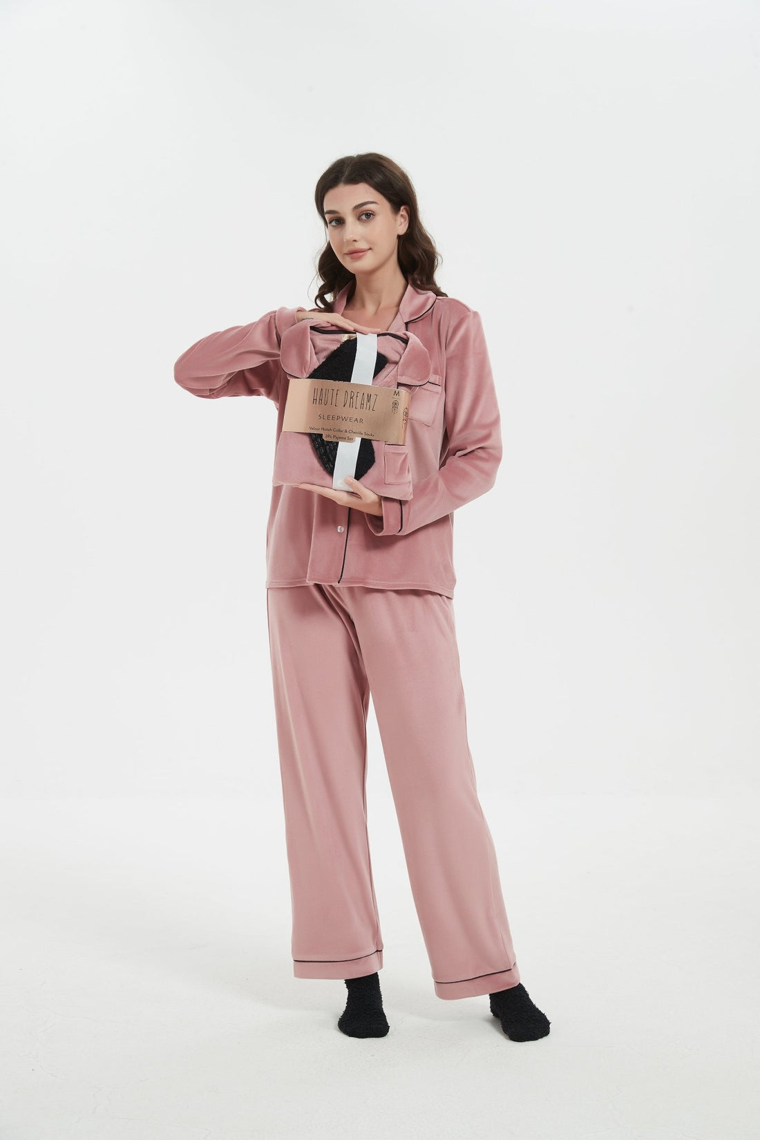 Velour Plush Pajama Set with Socks - Haute Dreamz