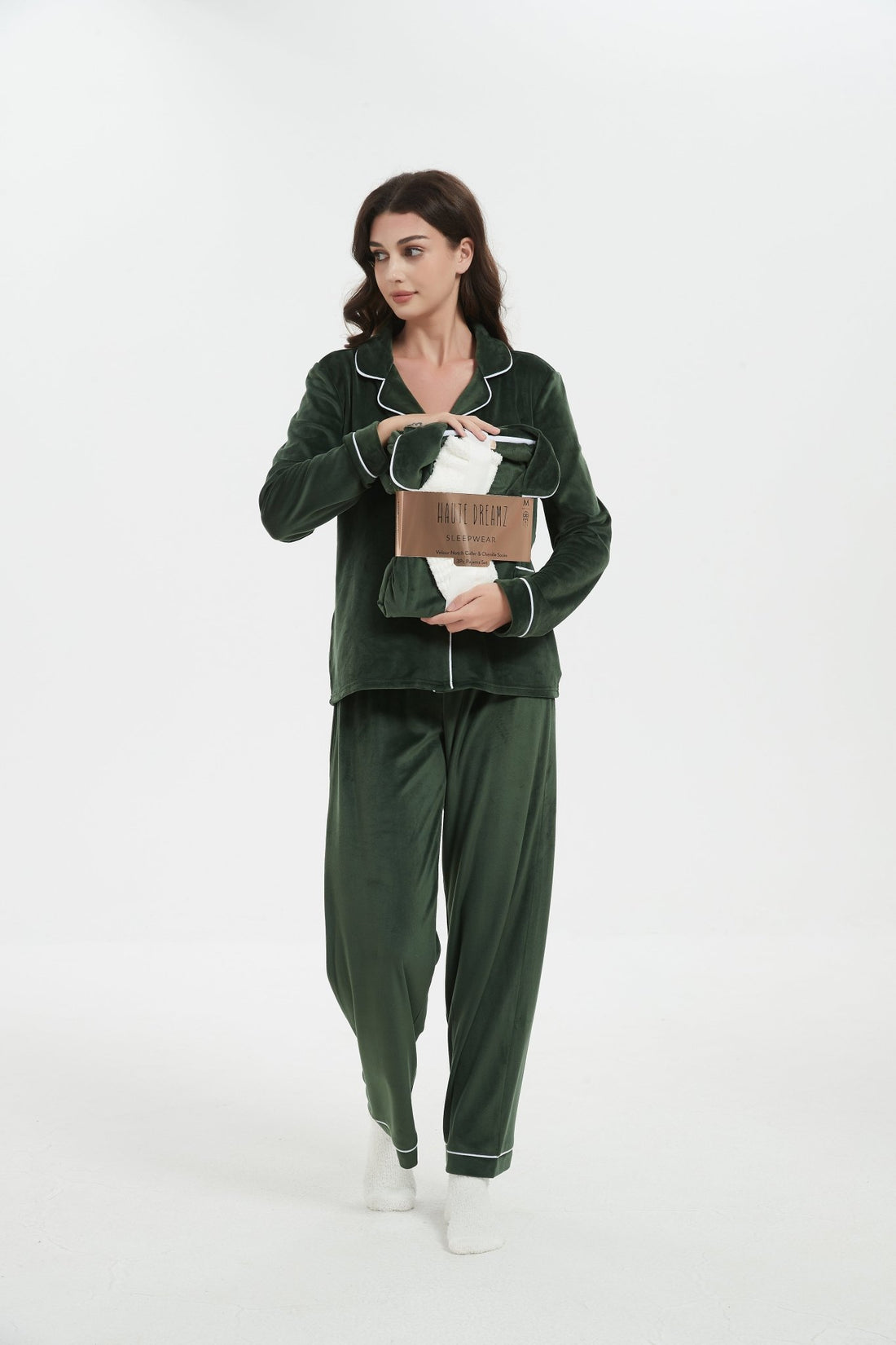 Velour Plush Pajama Set with Socks - Haute Dreamz