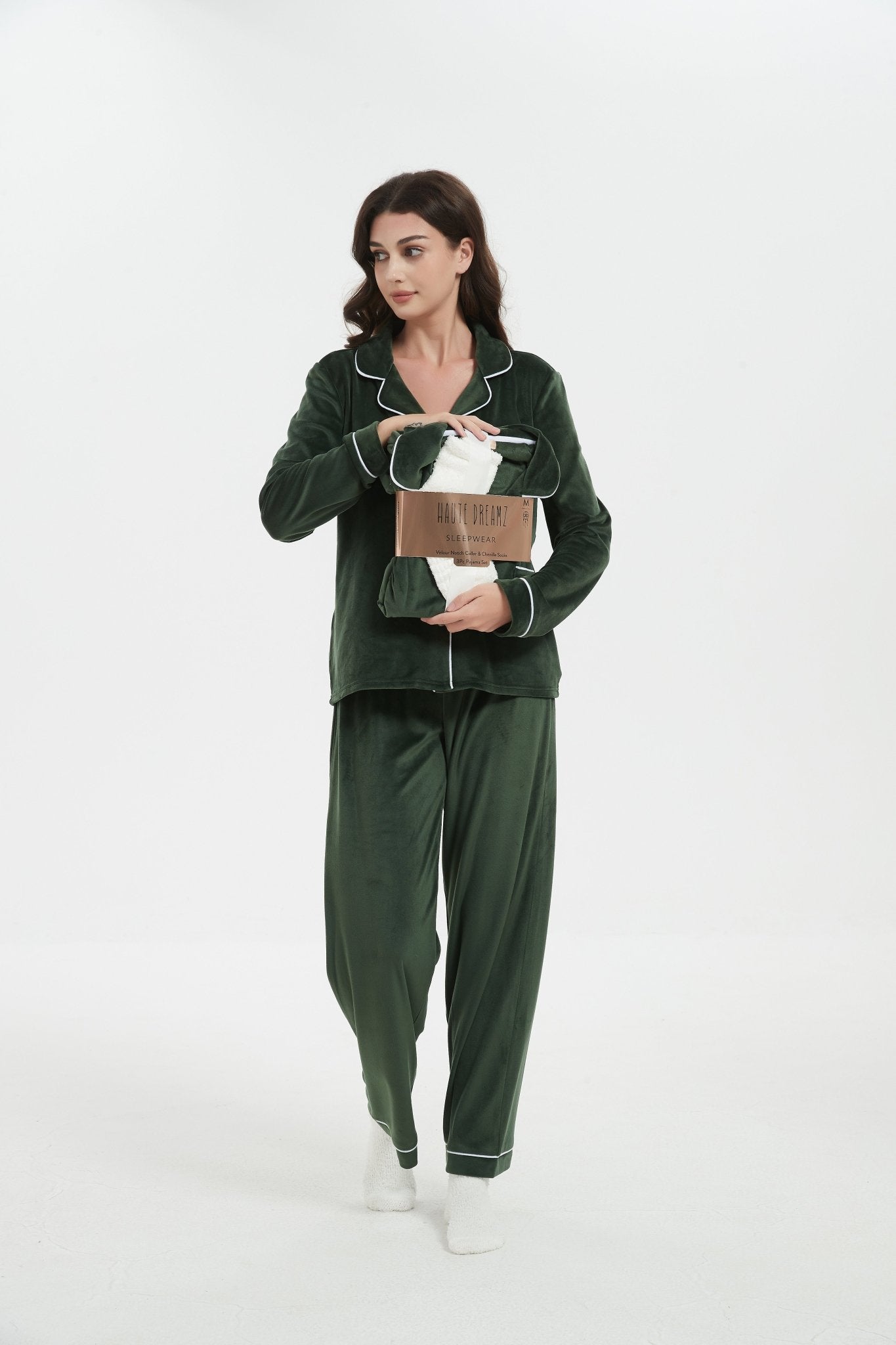 Velour Plush Pajama Set with Socks - Haute Dreamz