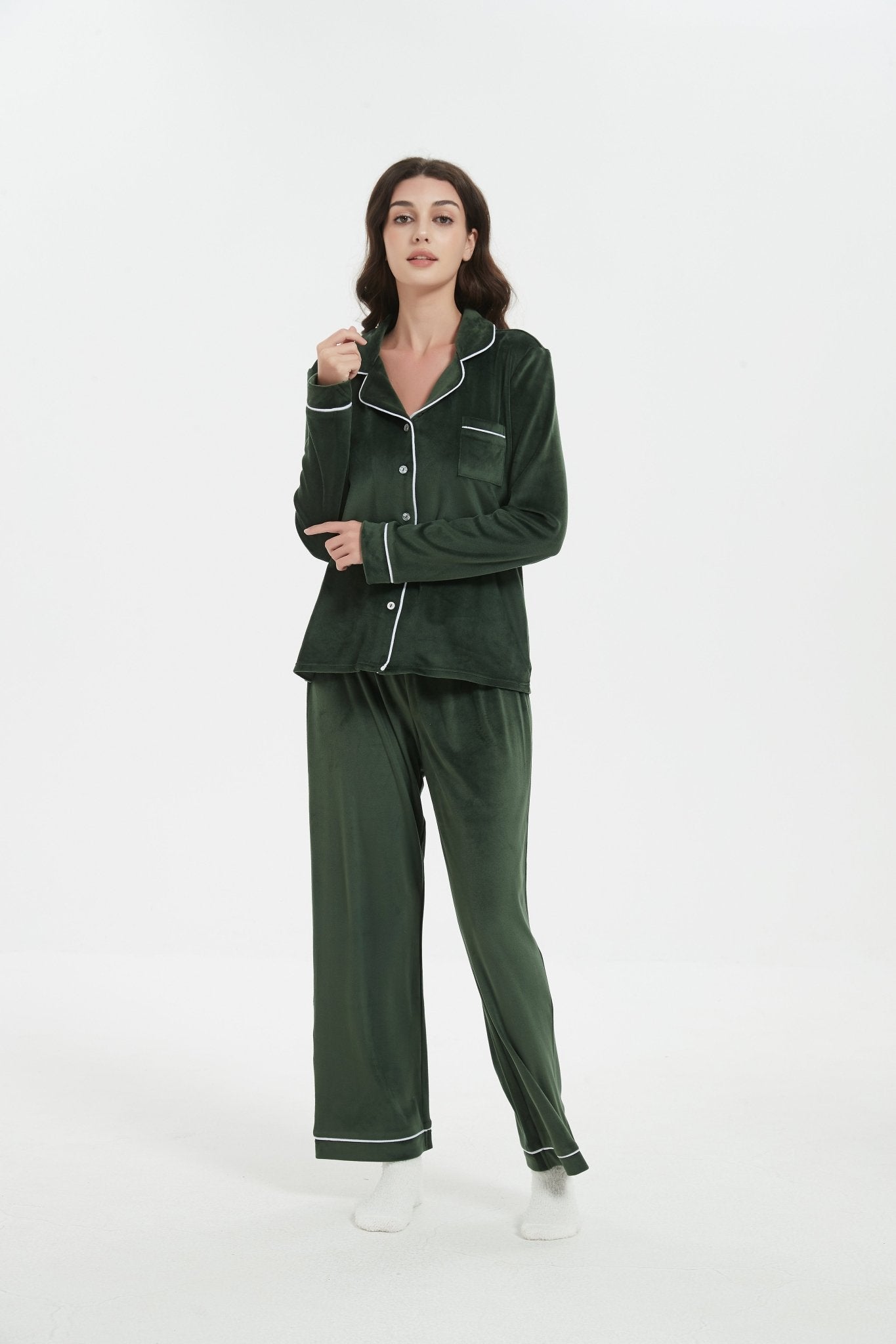 Velour Plush Pajama Set with Socks - Haute Dreamz