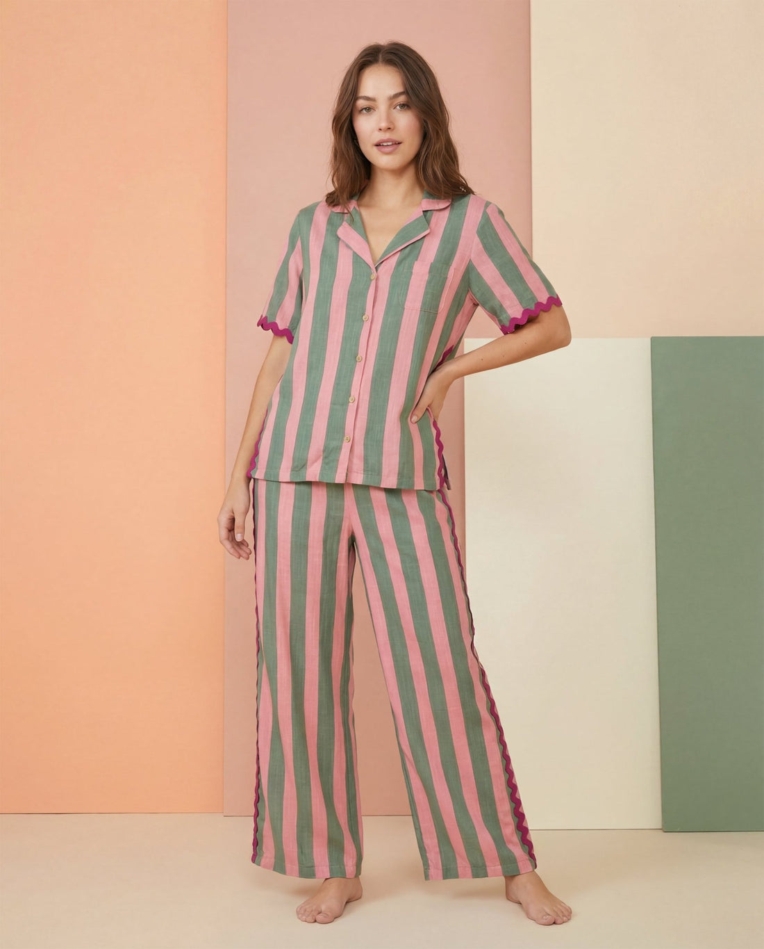 Watermelon Stripe Ric Rac Pajama Set (Coming Soon) - Haute Dreamz