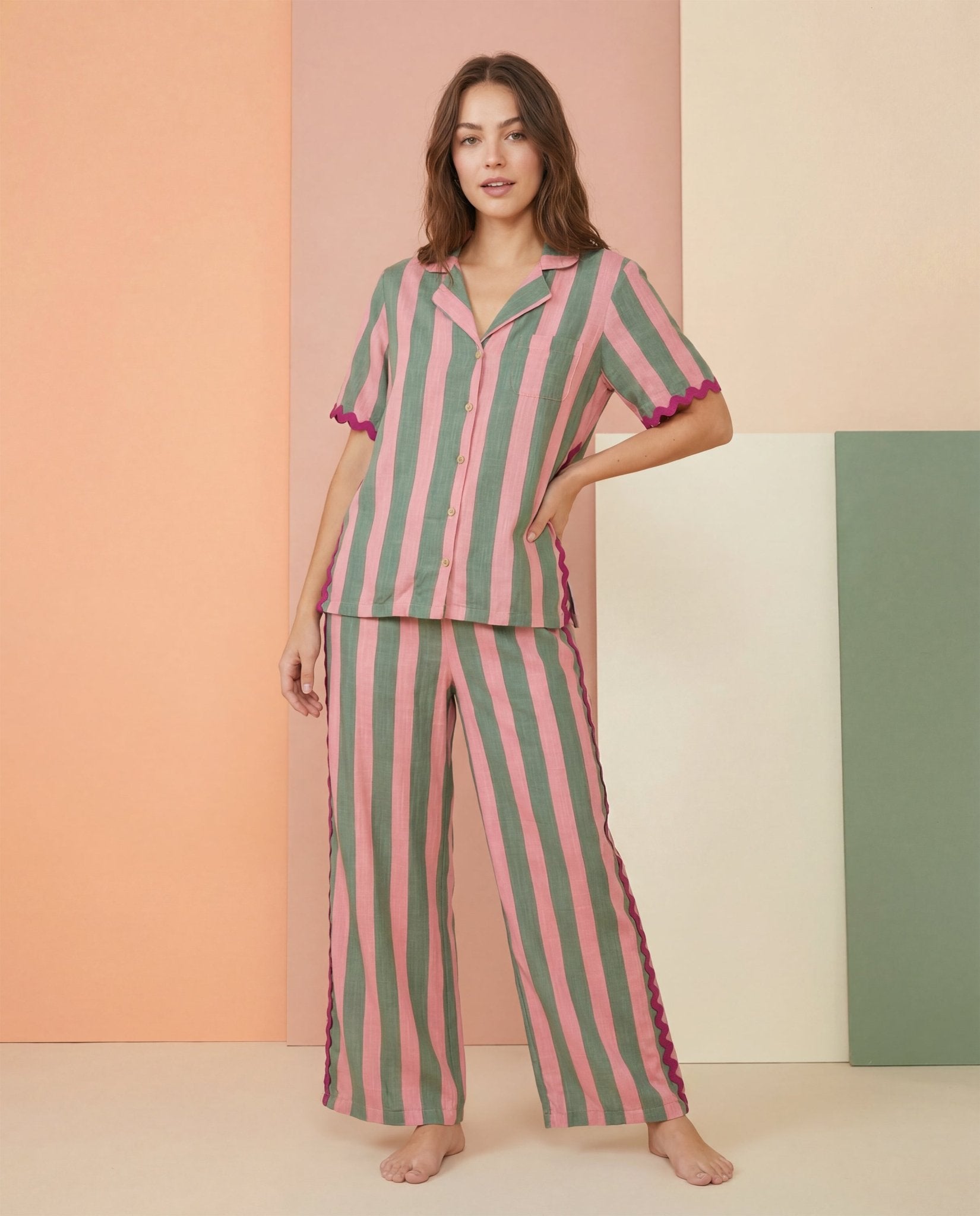 Watermelon Stripe Ric Rac Pajama Set (Coming Soon) - Haute Dreamz